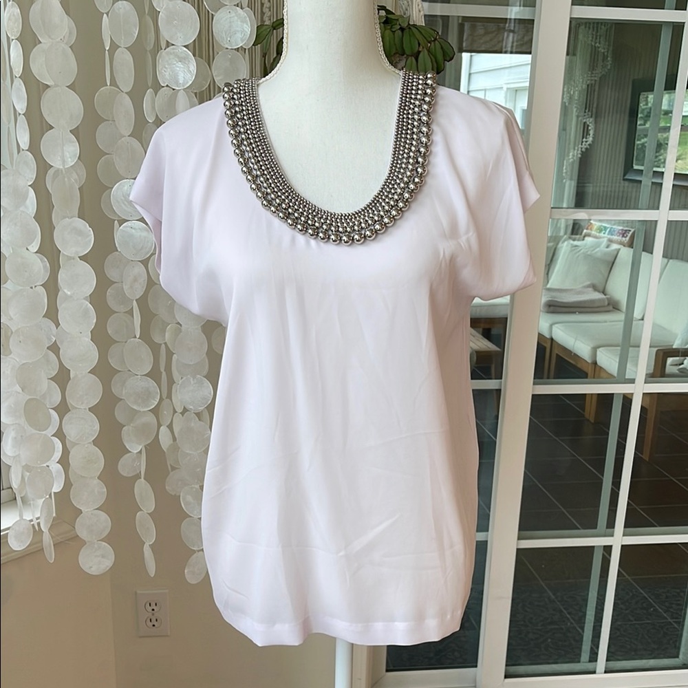 DVF Diane Von Fustenberg Acedia silver ball pastel pink blouse